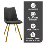 Chaise de salle à manger Markley Modern en similicuir, lot de 2 avec pieds dorés, assise rembourrée, design élégant pour la cuisine, la salle à manger, le bureau ou le café