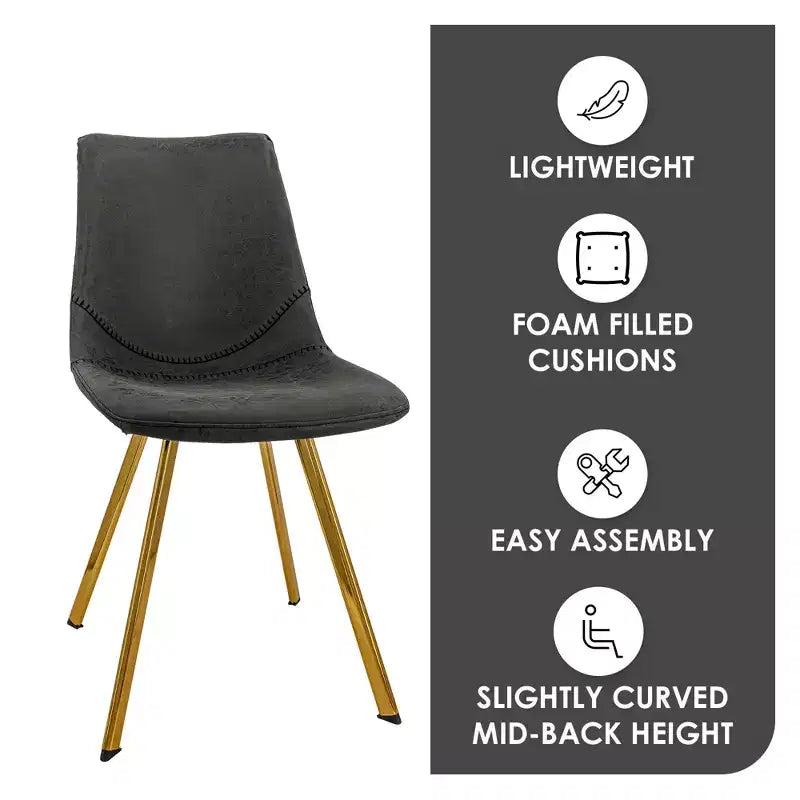 Chaise de salle à manger Markley Modern en similicuir, lot de 2 avec pieds dorés, assise rembourrée, design élégant pour la cuisine, la salle à manger, le bureau ou le café