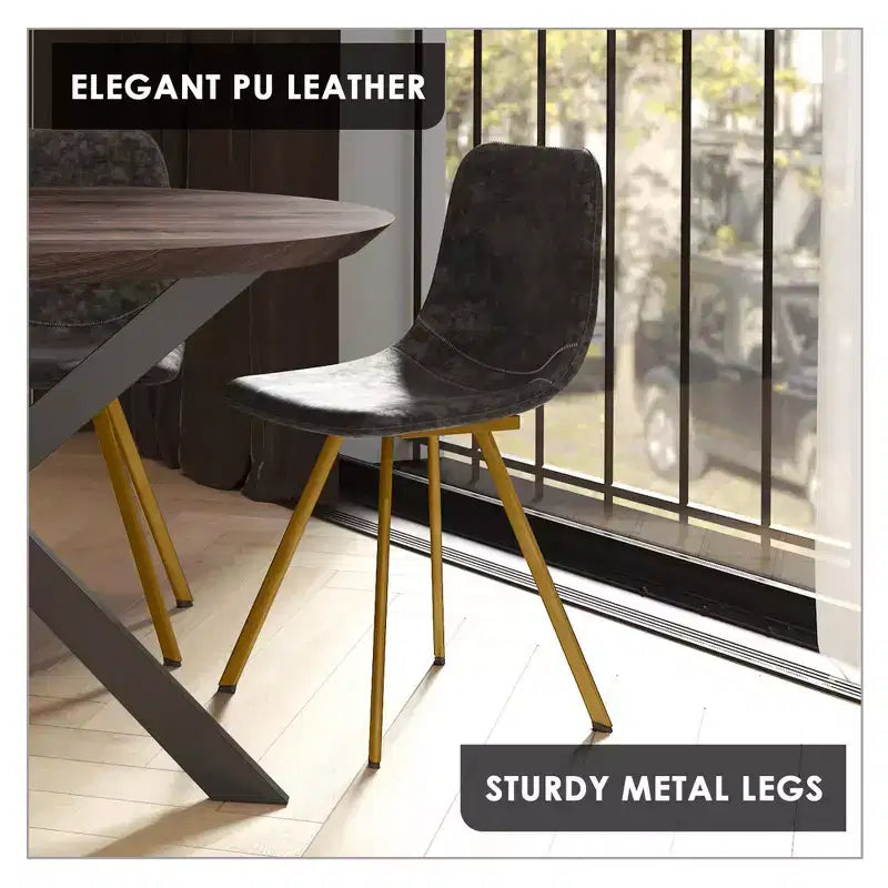 Chaise de salle à manger Markley Modern en similicuir, lot de 2 avec pieds dorés, assise rembourrée, design élégant pour la cuisine, la salle à manger, le bureau ou le café