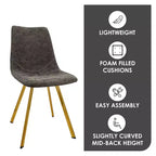 Chaise de salle à manger Markley Modern en similicuir, lot de 2 avec pieds dorés, assise rembourrée, design élégant pour la cuisine, la salle à manger, le bureau ou le café