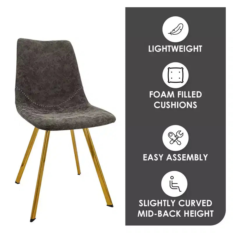 Chaise de salle à manger Markley Modern en similicuir, lot de 2 avec pieds dorés, assise rembourrée, design élégant pour la cuisine, la salle à manger, le bureau ou le café