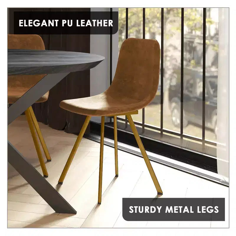 Chaise de salle à manger Markley Modern en similicuir, lot de 2 avec pieds dorés, assise rembourrée, design élégant pour la cuisine, la salle à manger, le bureau ou le café