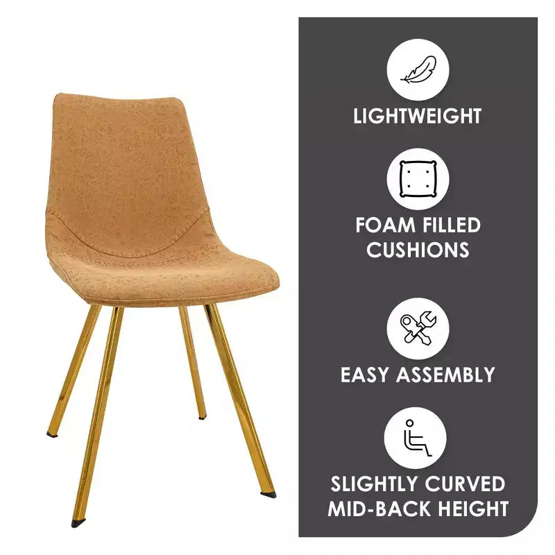 Chaise de salle à manger Markley Modern en similicuir, lot de 2 avec pieds dorés, assise rembourrée, design élégant pour la cuisine, la salle à manger, le bureau ou le café