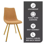 Chaise de salle à manger Markley Modern en similicuir, lot de 2 avec pieds dorés, assise rembourrée, design élégant pour la cuisine, la salle à manger, le bureau ou le café