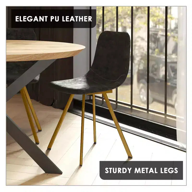 Chaise de salle à manger Markley Modern en similicuir, lot de 2 avec pieds dorés, assise rembourrée, design élégant pour la cuisine, la salle à manger, le bureau ou le café