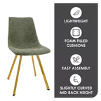 Chaise de salle à manger Markley Modern en similicuir, lot de 2 avec pieds dorés, assise rembourrée, design élégant pour la cuisine, la salle à manger, le bureau ou le café