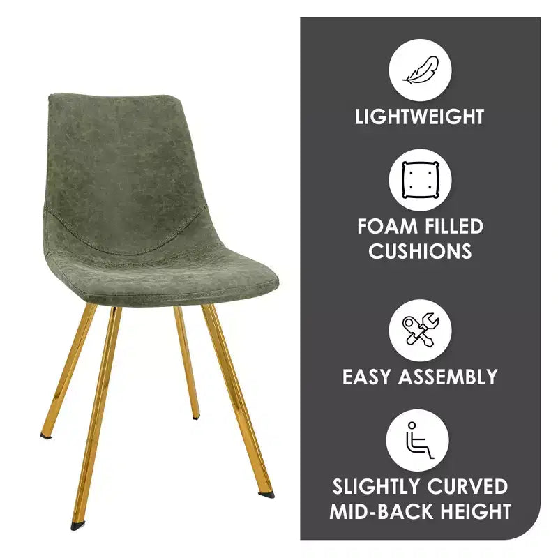 Chaise de salle à manger Markley Modern en similicuir, lot de 2 avec pieds dorés, assise rembourrée, design élégant pour la cuisine, la salle à manger, le bureau ou le café