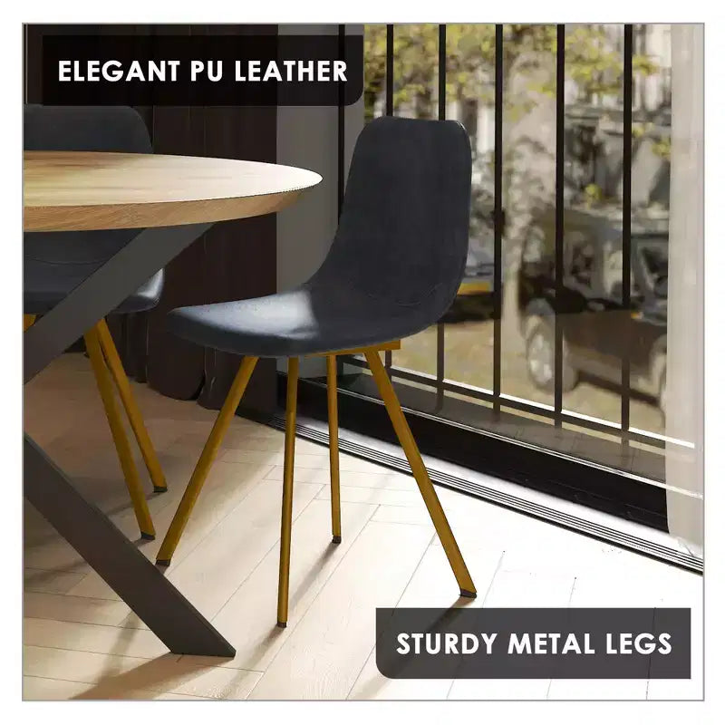 Chaise de salle à manger Markley Modern en similicuir, lot de 2 avec pieds dorés, assise rembourrée, design élégant pour la cuisine, la salle à manger, le bureau ou le café