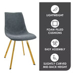 Chaise de salle à manger Markley Modern en similicuir, lot de 2 avec pieds dorés, assise rembourrée, design élégant pour la cuisine, la salle à manger, le bureau ou le café