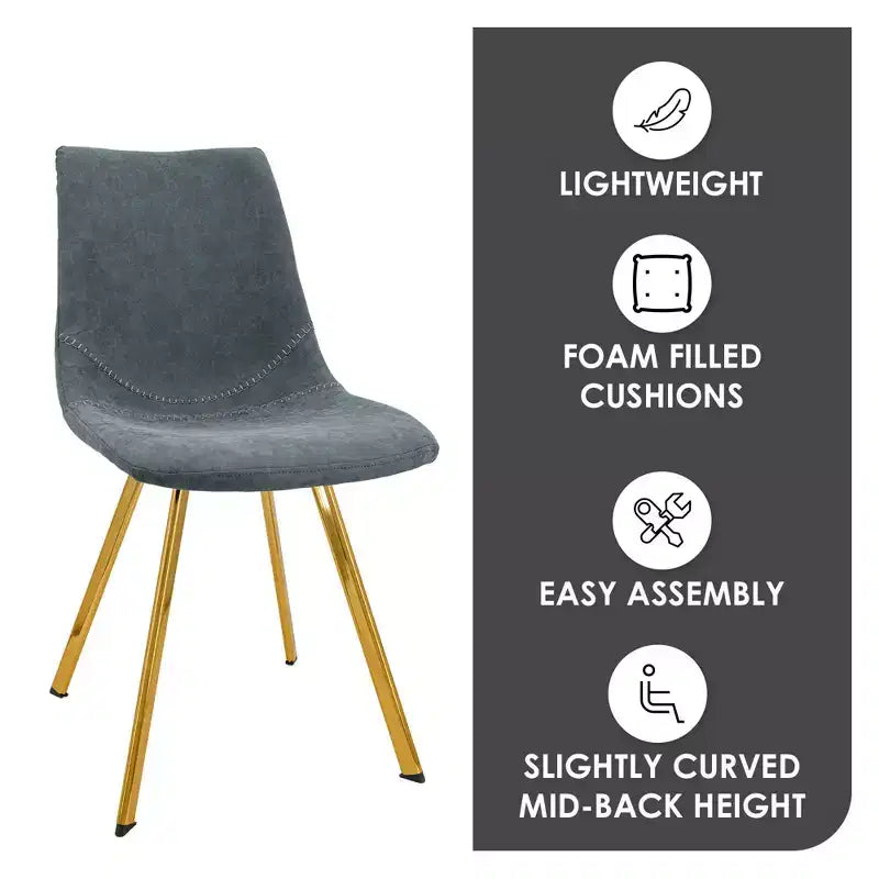 Chaise de salle à manger Markley Modern en similicuir, lot de 2 avec pieds dorés, assise rembourrée, design élégant pour la cuisine, la salle à manger, le bureau ou le café