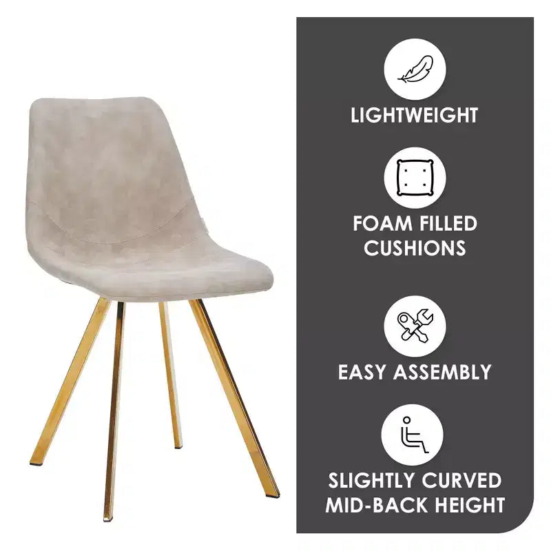 Chaise de salle à manger Markley Modern en similicuir, lot de 2 avec pieds dorés, assise rembourrée, design élégant pour la cuisine, la salle à manger, le bureau ou le café