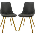 LeisureMod Markley Modern Faux Leather Dining Chair Set of 2 with Gold Legs, Upholstered Seat, Sleek Design for Kitchen, Dining Room, Office, or Cafe